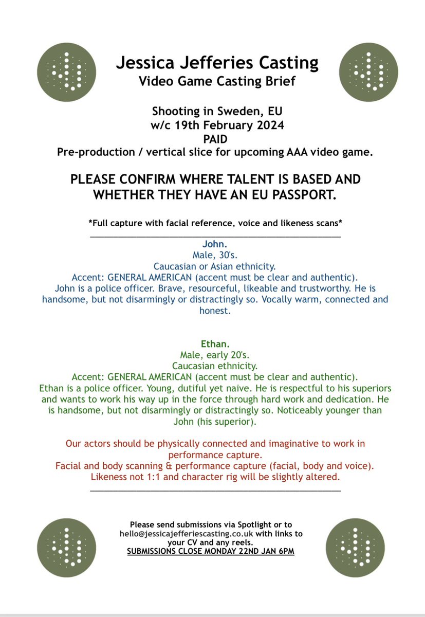 Happy Friday! And here’s another casting brief! Subs close on Monday 22nd Jan. Please highlight if you have an EU passport, as it’s shooting in Sweden. Talent from outside of the UK are welcome to apply. Please fully read the brief before submitting!!