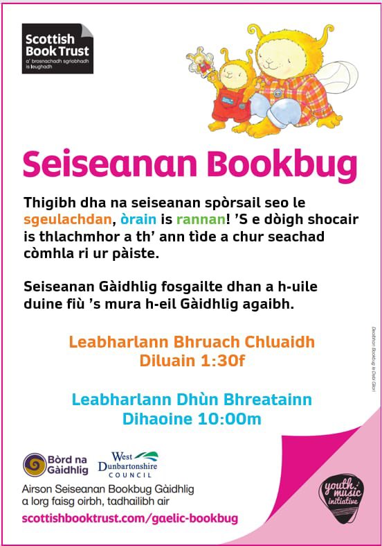 WDCGaelic's tweet photo. 🕙Nach fheuch sibh air ar seiseanan Bookbug #Gàidhlig am bliadhna?
🕙Why not try our #Gaelic Bookbug sessions this year?

#ThaGaolAigWDCAirCànainean
#WDCLovesLanguages
💙
#BookbugGàidhlig #LeabharlannDhùnBhreatainn
#GaelicBookbug #DumbartonLibrary https://t.co/2GmWr7wTM9