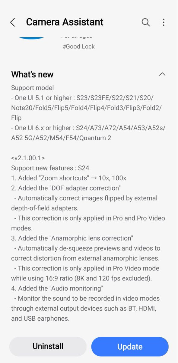 SamSWUpdate's tweet image. Samsung Camera Assistant update - v2.1.00.1 #Samsung #CameraAssistant