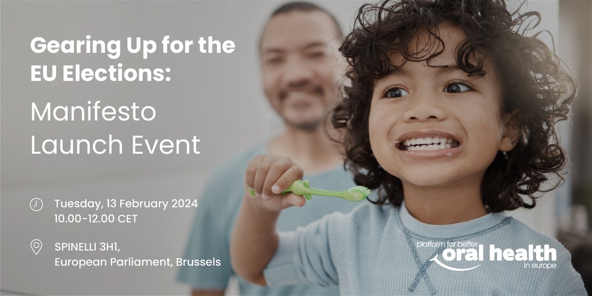 A new EU mandate = a renewed opportunity to place oral health at the top of the EU's ambitions!

📢Excited to launch our new Manifesto at <a href="/Europarl_EN/">European Parliament</a> on 13 February, 10-12 CET. Join us to discuss the future of #oralhealth ahead of #EU2024!

🖊️Register: bit.ly/48tWNjk