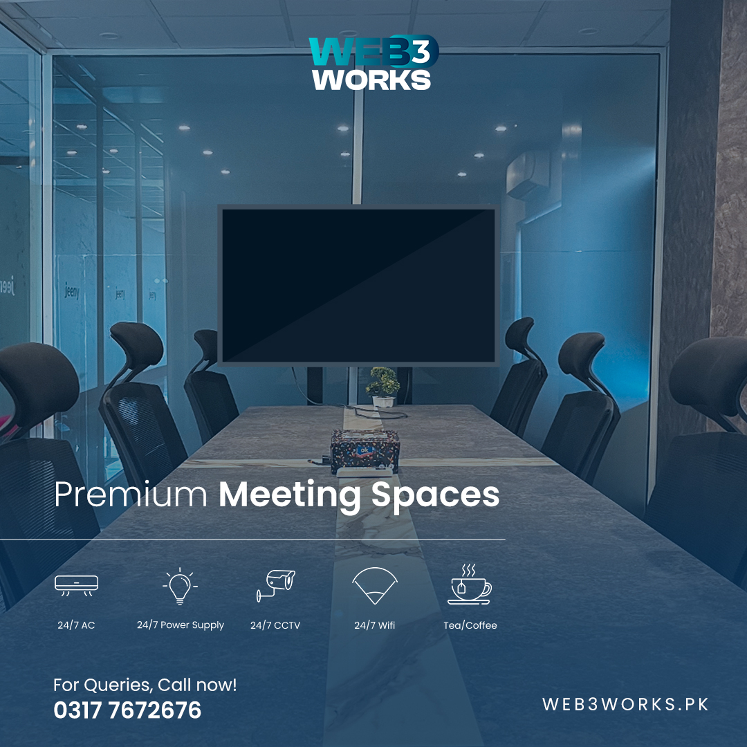 Web3Works offers premium meeting spaces – where every detail is covered and all your needs are met.

High-speed Internet⁠
Refreshments⁠
Smart TVs, HDMIs, and Portable Webcams⁠
Panoramic views ⁠

Call us now for Bookings:
+92 317 7672676
web3works.pk

#Web3Works