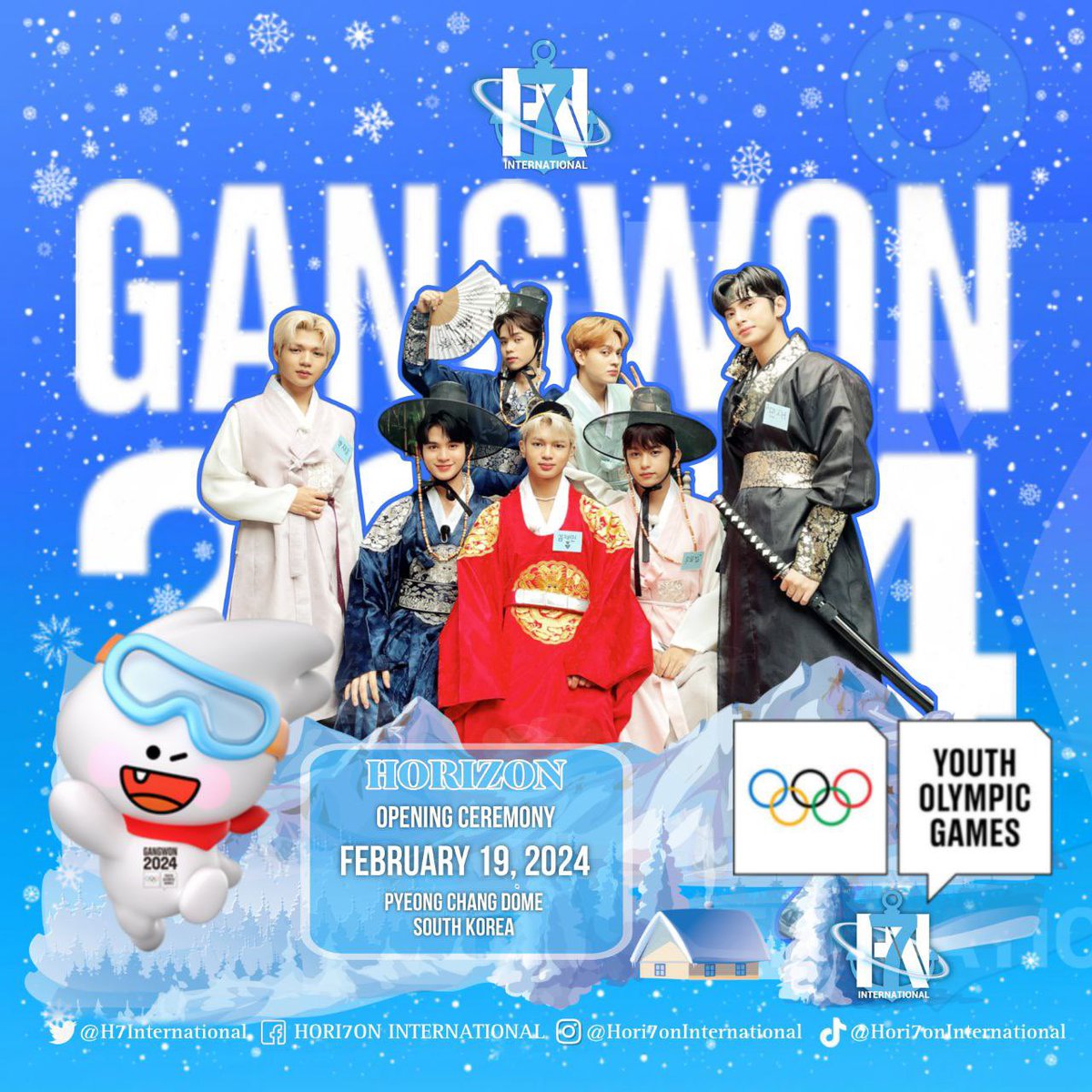 H7International's tweet photo. In a few hours, the world will witness the blazing performance of HORI7ON at the Gangwon Olympics 2024. Be ready to stand in awe and witness this historic event, Anchors!

HORI7ON WINTER YOUTH OLYMPICS

#HORI7ON_Gangwon2024
#HORI7ON #호라이즌 
@HORI7ONofficial https://t.co/lpvTbO6io6