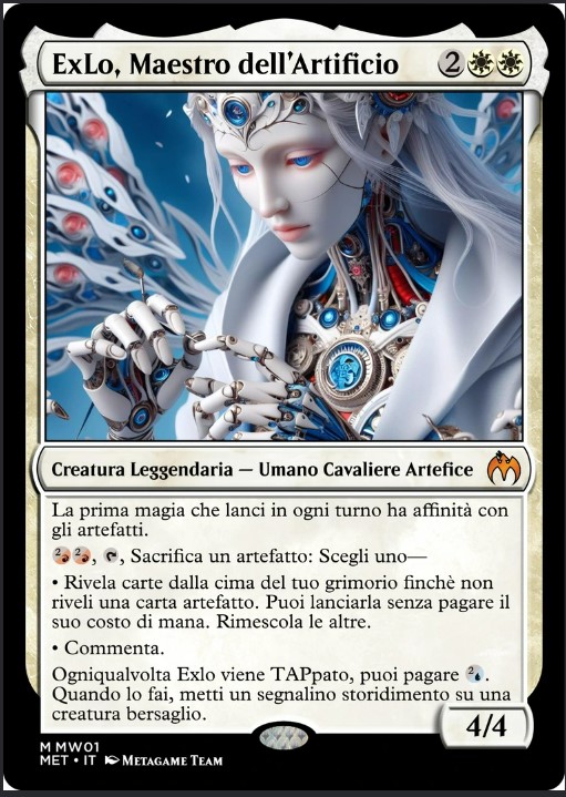 In questi giorni si terrà il secondo raduno degli utenti di metagame.it (che purtroppo salterò anche quest'anno) per l'occasione è stato creato un fantaset che rappresenti al meglio il forum, i topic e gli utenti. Questa è la carta dedicata a me!!! 
#metagame #AIart