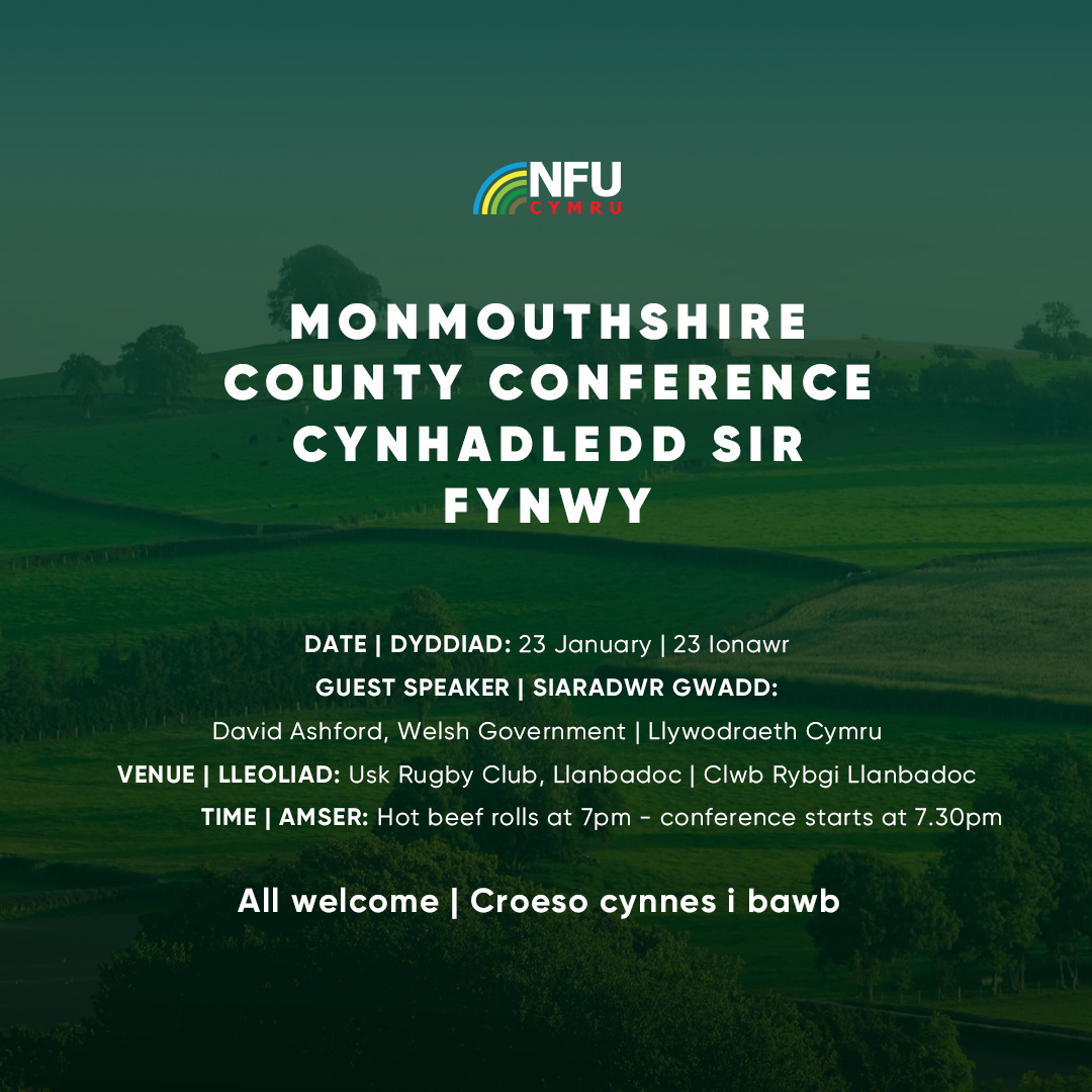 Monmouthshire, Brecon &amp; Radnor and Meirionnydd farmers | Join us at our annual county conferences next week. We have guest speakers David Ashford, Welsh Government, <a href="/FWAbiKay/">Abi Kay</a> and Clare Pillman, <a href="/NatResWales/">Cyfoeth Naturiol Cymru | Natural Resources Wales</a>.

Find an event near you ➡️ow.ly/8EMt50QspBq