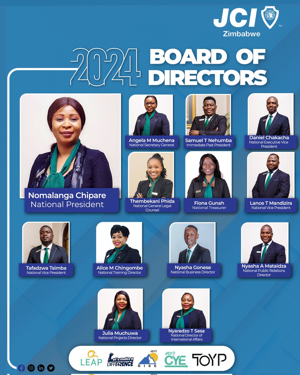 Introducing the 2024 JCI Zimbabwe Board of Directors
#LEVELUP #letsmakeadifference #leap