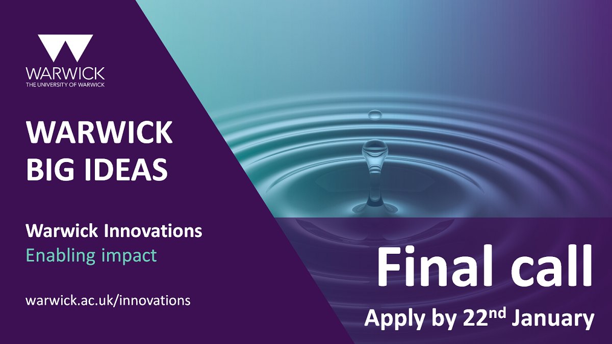 oxentia's tweet image. Don’t miss your chance to gain the resources and support to accelerate your innovative idea.

You have until 22nd January to apply to the Warwick Big Ideas pre-accelerator programme. Designed to nurture disruptive ideas, if selected, you will have the chance to work with a mentor…