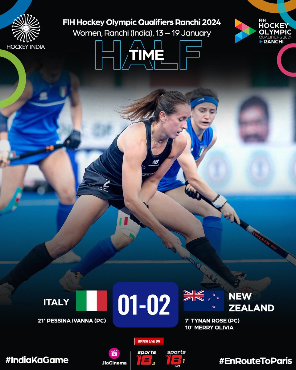 At Half-time New Zealand have a 1 goal lead over Italy. Can Italy bounce back in the second half? #HockeyIndia #IndiaKaGame #EnRouteToParis @CMO_Odisha @FIH_Hockey @HemantSorenJMM @Media_SAI @sports_odisha