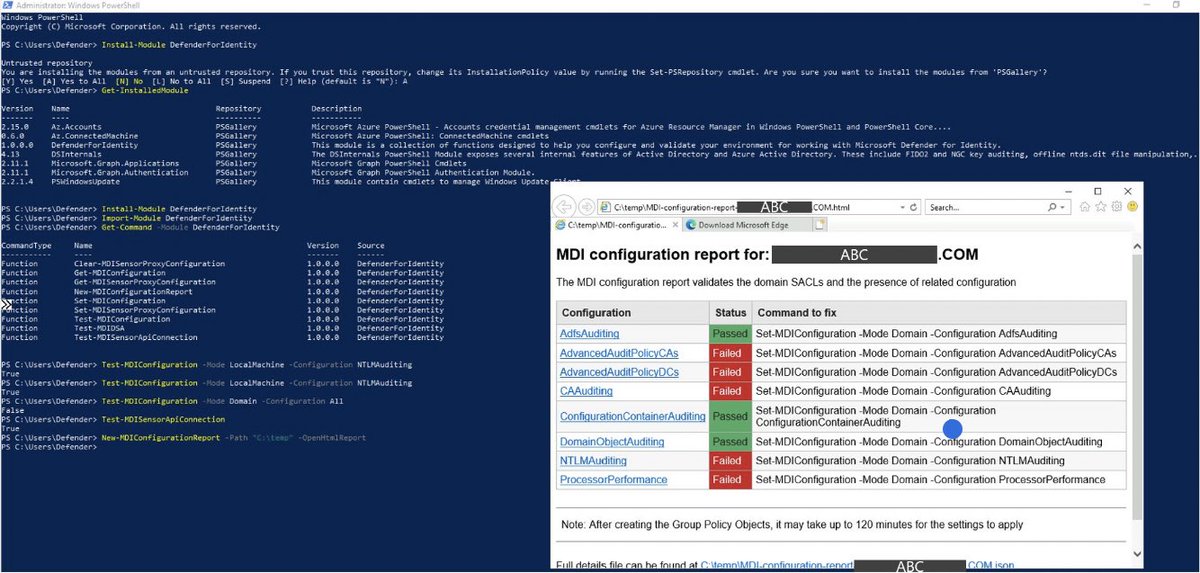 kj_ninja25's tweet photo. PowerShell Module for Microsoft Defender for Identity 🚀🚀🚀 
Great blog by @martin77s, helping MDI post-deployment requirements !!

✅ Blog : https://t.co/Y1VEv3IuWu

I tried the module and I really love the report 😊 

#MDI #MicrosoftDefenderforIdentity #ITDR https://t.co/VFcMwSakOn