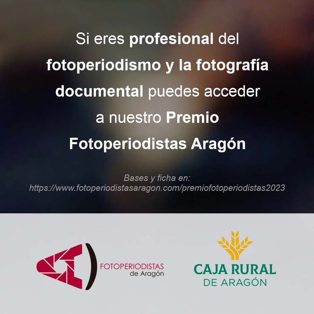 fotop_aragon's tweet photo. Atención 📢
NUEVO PREMIO FOTOPERIODISTAS DE ARAGÓN!! 

Si eres profesional del fotoperiodismo y la fotografía documental puedes acceder a nuestro premio.

Lee las bases aquí: 
https://t.co/RDfI0wNHSm

¡Esperamos vuestros proyectos!

En colaboración con Caja Rural de Aragón. https://t.co/vrTKEx44QC
