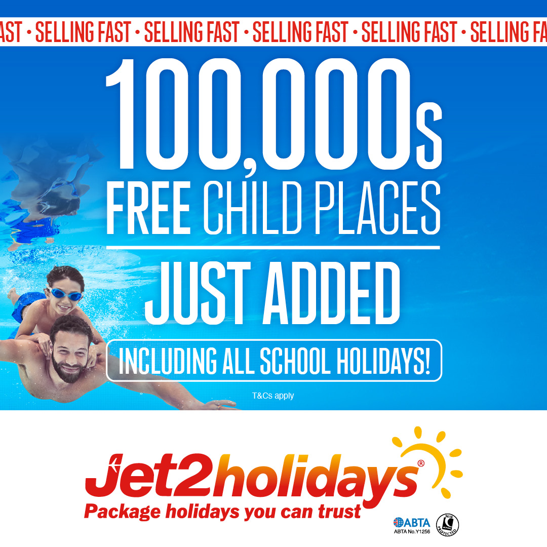 Good news families! Jet2holidays have added 1,000s more free child places including all school holidays! 😮 Plus, families can save £240* on all holidays with a myJet2 account, no minimum spend Don’t miss out, book now 👉 ow.ly/CF4650QspH5 *T&Cs apply