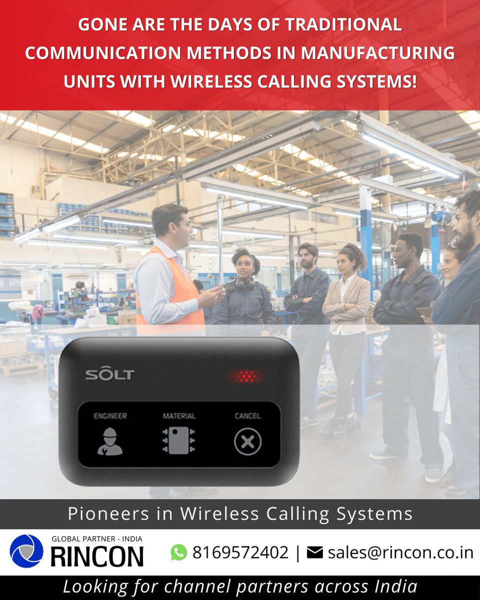 rinconindia's tweet photo. Gone are the days of traditional communication methods in manufacturing units! With Wireless Calling Systems & wearables, managers can communicate with their team on-the-go, ensuring seamless production processes & improved outcomes. #wirelesscalling
https://t.co/tjog9IkCuB https://t.co/ir44lPGvsZ