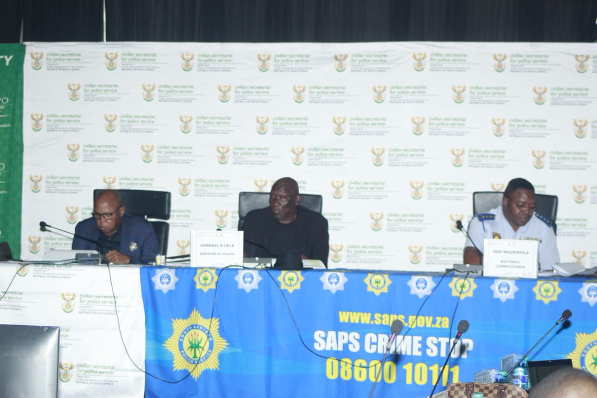 SAPoliceService's tweet photo. #sapsLIM [DAY 2 OF MINMEC] The second and last day of the #MINMEC programme in Limpopo Province, currently underway led by the Minister of Police, General Bheki Cele.

The first day kick started with the Ministry leading   numerous visits to the police stations in Limpopo Province, as part of MINMEC activities

Today, the members are expected to give feedback on their findings, deliberate further on the issues and find resolutions and implementations of the decisions made during the meeting in various forms such as presentations. ME