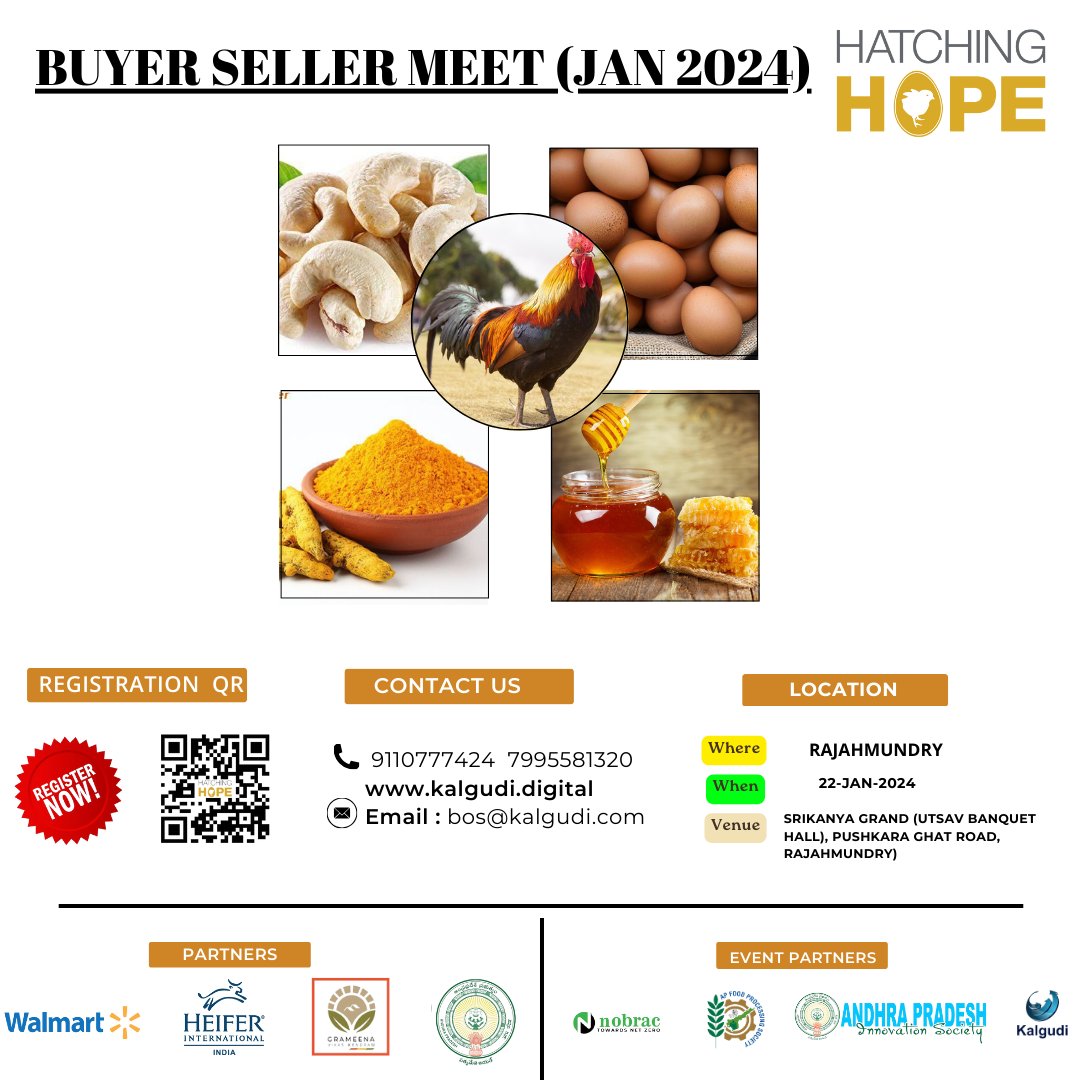 we are pleased to invite you to our forthcoming Buyer-Seller Meet, which is being organised under Hatching Hope Accelerating Income and is set for January 22, 2024, in Rajahmundry