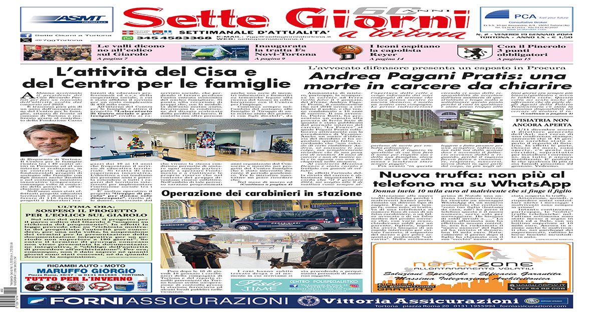 𝗟𝗔 𝗣𝗔𝗚𝗜𝗡𝗔 𝗙𝗟𝗔𝗦𝗛 𝗗𝗜 𝗦𝗘𝗧𝗧𝗘 𝗚𝗜𝗢𝗥𝗡𝗜
𝗡. 𝟮 𝗱𝗲𝗹 𝟭𝟵.𝟭.𝟮𝟬𝟮𝟰
➡️ settegiorniatortona.it/2024/01/19/la-…