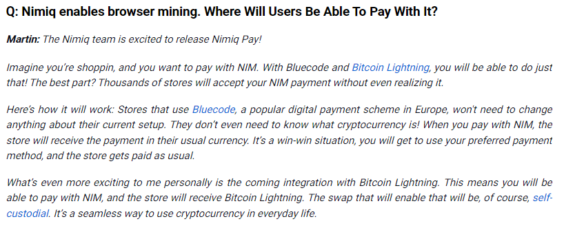 Introducing #NimiqPay— shop with $NIM seamlessly using Bluecode and Bitcoin Lightning. Thousands of stores accept $NIM payments without crypto knowledge. Coming soon: self-custodial swap for $NIM to Bitcoin Lightning, @nimiq revolutionizes everyday cryptocurrency use! 💳✨