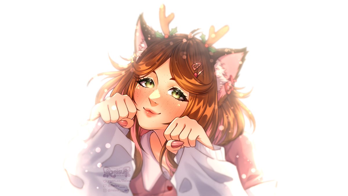 1girl animal ears freckles brown hair paw pose solo cat ears  illustration images