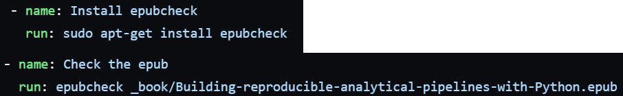brodriguesco's tweet image. Writing a book using #QuartoPub ? Check that the epub doesn’t contain any errors by adding these steps in your GA workflow:
