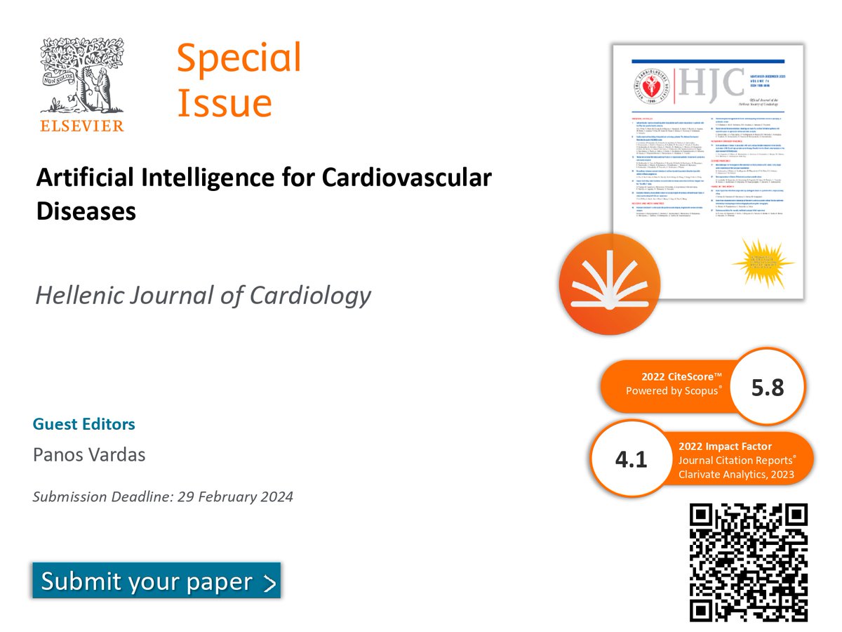 Special Issue @HjCardiology 'Artificial Intelligence for Cardiovascular Diseases' Guest Editor: Panos Vardas Submit your paper: bit.ly/HJC_SI-AIforCV…