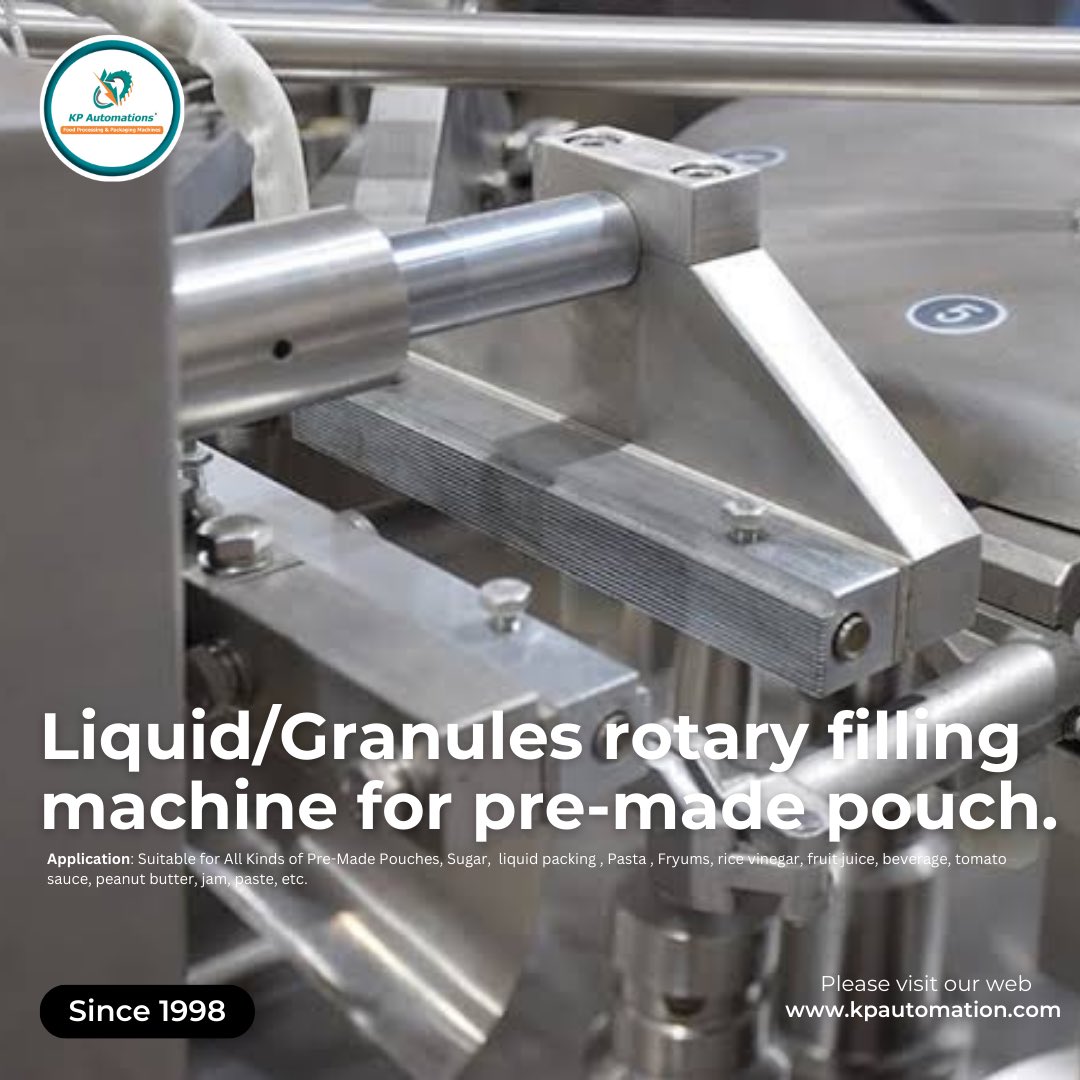 kpautomationltd's tweet image. Liquid/Granules rotary filling machine for pre-made pouch.

Application: Suitable for All Kinds of Sugar, Pasta, Fryums, rice vinegar, fruit juice, beverage, tomato sauce etc.
.
.
.
#standuppouch #standuppouchpackingmachine #pouchpackingmachine #packingmachine #kpforu