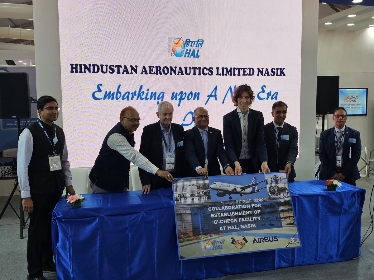 CheckSix_Bison's tweet photo. HIndustan Aeronautics Limited inks an MRO with #Airbus for #A320 #MRO #CCheck at Hal's Nasik facility @WingsIndia2024 https://t.co/LY7gdowN2t