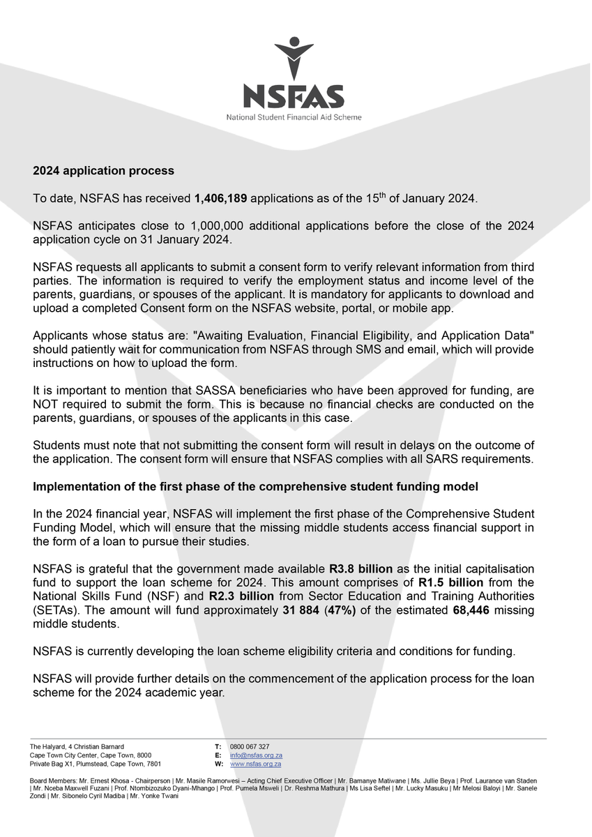 myNSFAS's tweet photo. NSFAS STATEMENT ON THE PREPARATIONS FOR THE 2024 ACADEMIC YEAR https://t.co/ZajxVrn45R