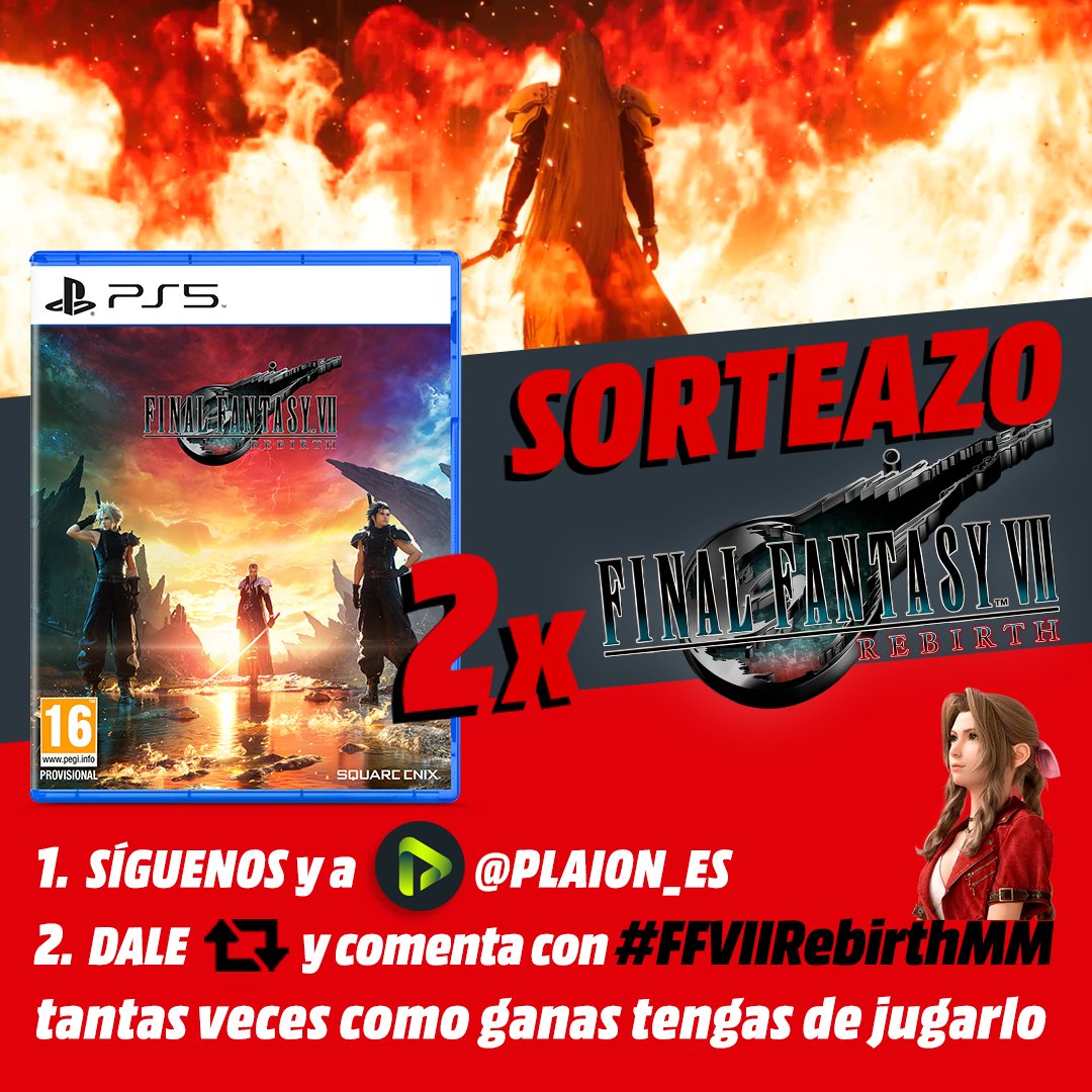 MediaMarktGames's tweet photo. SORTEAZO🔥 2⃣ juegazos #FinalFantasyVII #Rebirth💥Únete a Cloud, Barret, Tifa, Aerith y Red XIII y persigue a Sefirot😱

1⃣ Síguenos y a @PLAION_ES
2⃣ Dale RT y comenta con #FFVIIRebirthMM tantas veces como ganas tengas de jugarlo

Consíguelo➡️https://t.co/bmAPAGtejZ
🚨Hasta 3/3 https://t.co/SDhpugGpLs