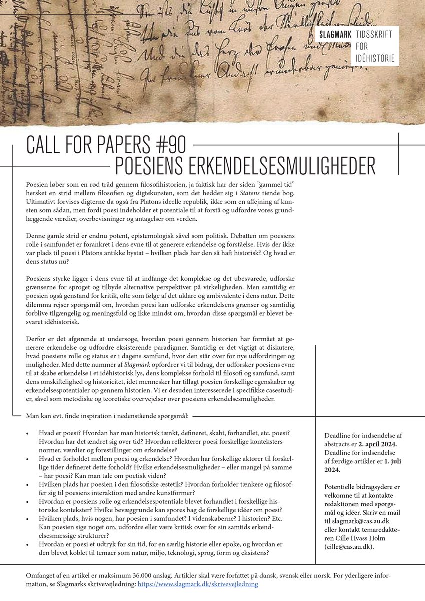 💥NYT CALL FOR PAPER TIL SLAGMARK #90: POESIENS ERKENDELSESMULIGHEDER💥