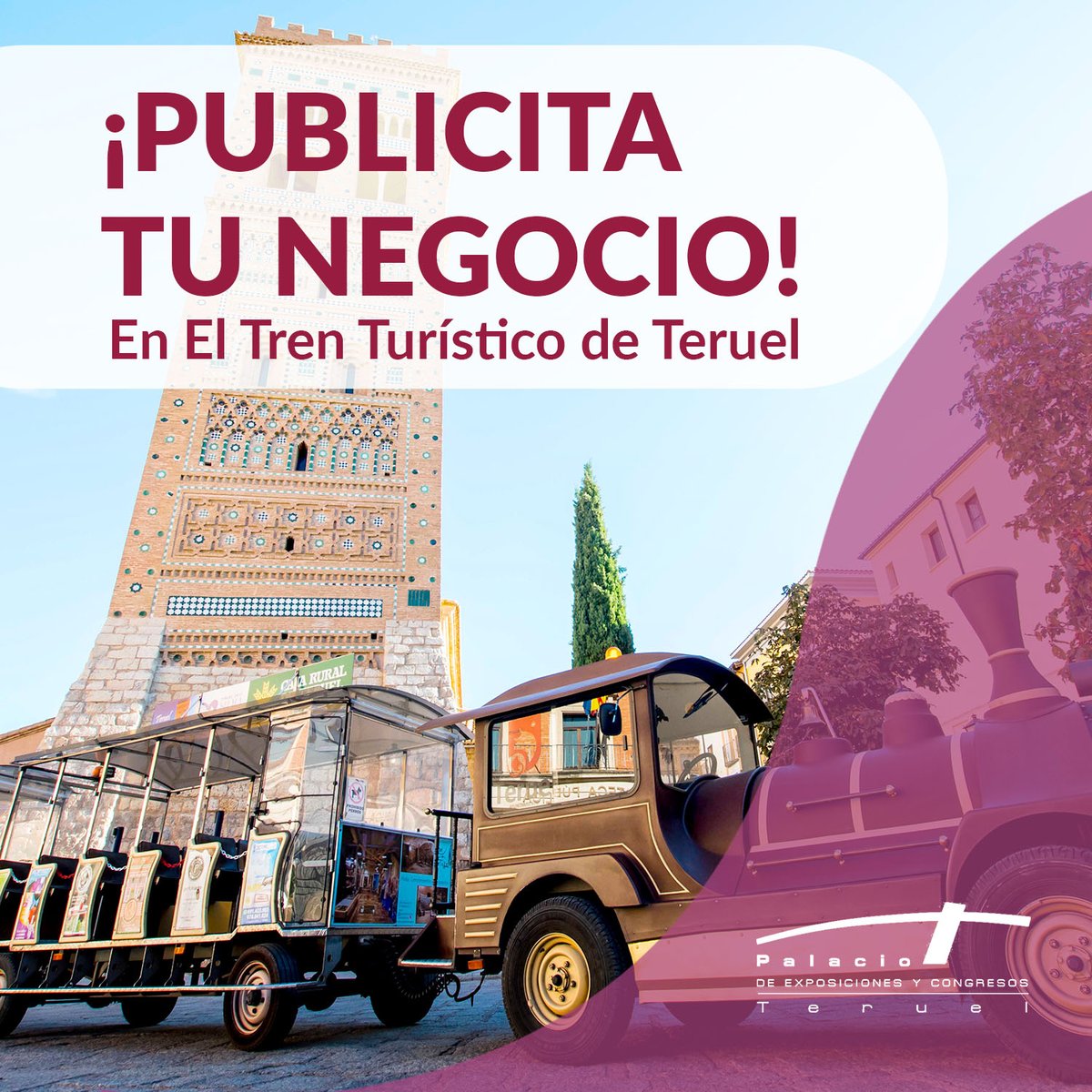 ¡Aumenta la visibilidad de tu marca a bordo del tren turístico de #Teruel 🚂! 

📈 Con una media anual de 42,000 usuarios y operando durante aproximadamente 190 días al año, ¡tenemos el espacio perfecto para destacar tu negocio!

 📩 comercial@feriasycongresosteruel.com.