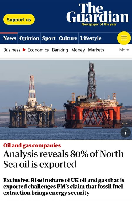 #NorthSeaOil Wow and I thought it was all about guaranteeing UK supply .. I'm not interested in the politics but 80% exported is quite a shocker