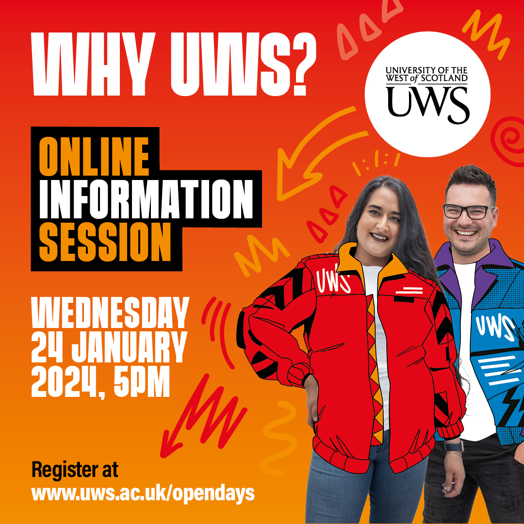 Thinking about applying to UWS? Join our next online info session on to find out more about ⭐ An overview of UWS & our courses ⭐ #LifeAtUWS ⭐ Student support ⭐ Free gym membership ⭐ Award winning @UWSStudents Union + lots more! Register at zoom.pulse.ly/fsrzrk0so6