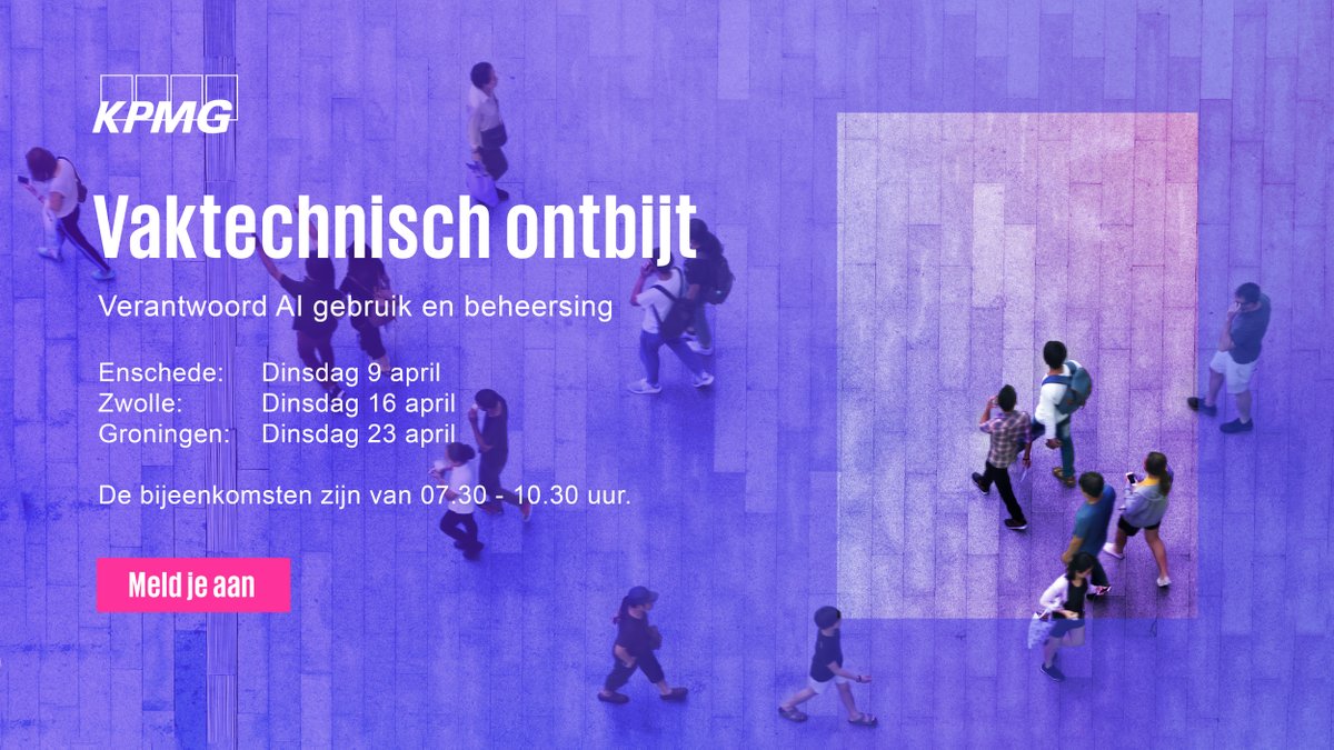 Wil jij, vanuit jouw financiële rol, meer weten over de basisprincipes van AI (Artificial Intelligence)? Kom dan naar onze vaktechnische ontbijtbijeenkomst! Meld je direct aan: ​
to.kpmg.nl/x_vaktechnisch…