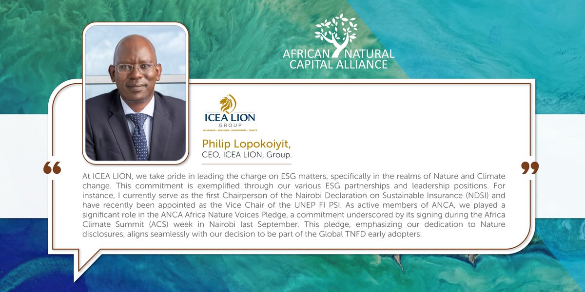 ICEA LION Group Roars for Nature! Joins Taskforce on Nature-related Financial Disclosures (@TNFD_ ) Early Adopters as sustainability leader in #Africa. We laud @ICEALION dedication to #ESG matters, particularly in #nature and #climatechange. Their commitment is evident in their…