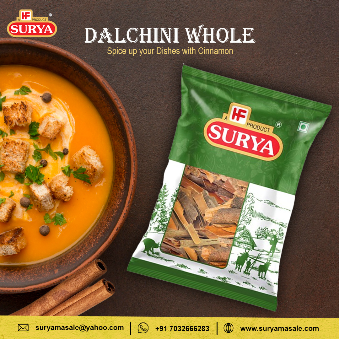 Elevate your kitchen creations with the aromatic richness of Surya Dalchini Whole! Infuse your dishes with the warm, sweet, and woody notes that only the finest cinnamon can deliver. Discover a world of flavour and culinary delight. 
#Suryamasale #cinnamon #spices #suryadalchini