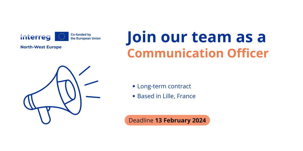 📢 Are you passionate about #communication and want to bring your contribution to a green, smart, and just transition in Europe? Interreg NWE is #recruiting a Communication Officer for the Joint Secretariat in Lille, France. ↪ nweurope.eu/blog/programme… #eujobs #career #interreg