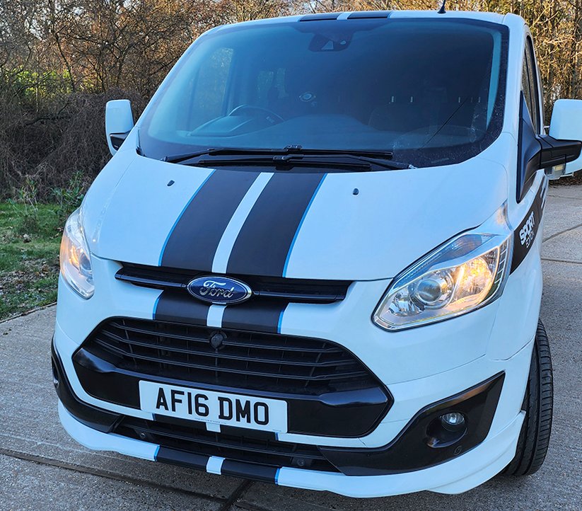Custom striping we produced and fitted on this Transit, totally transforms the look of the vehicle