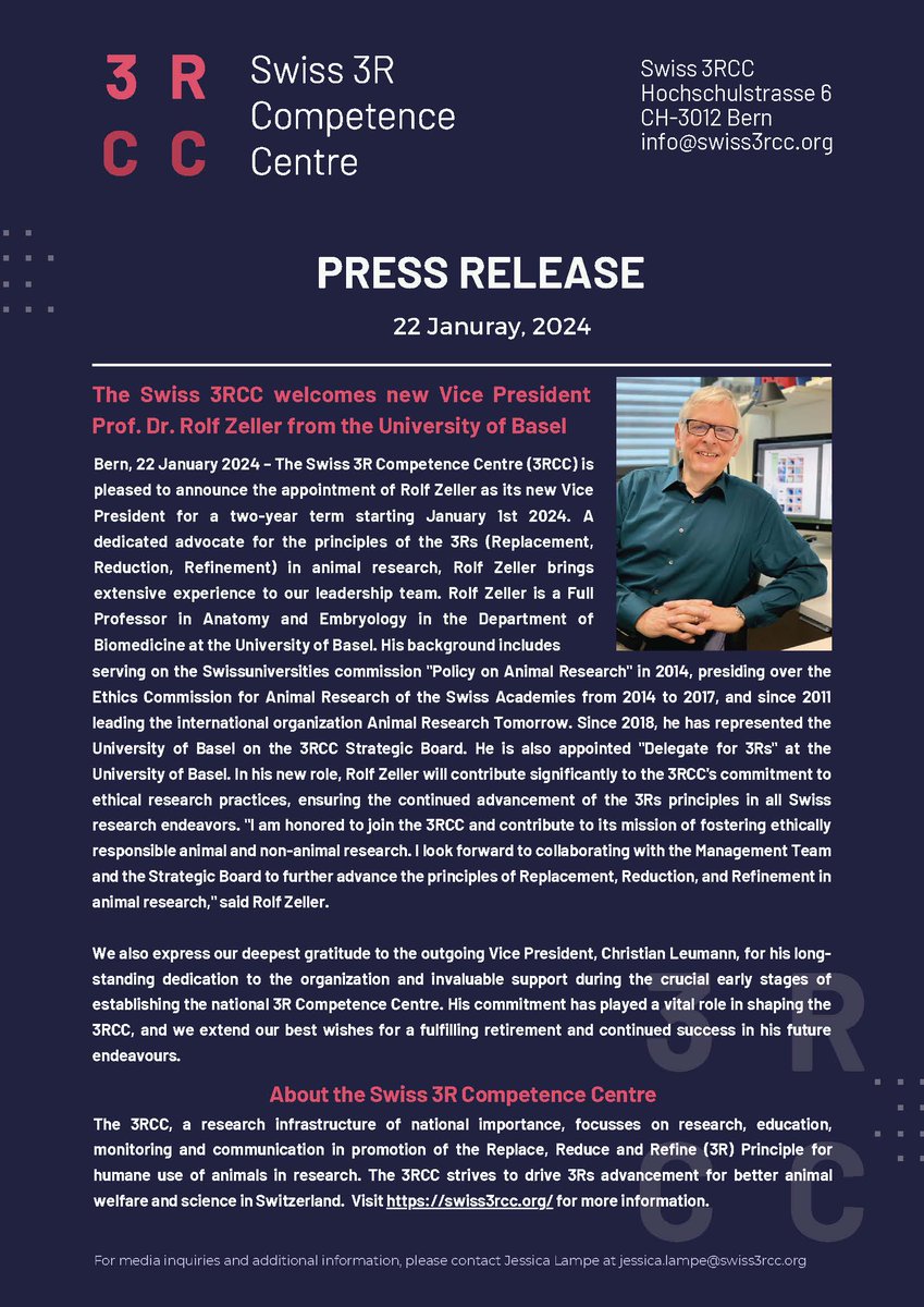 Swiss3RCC's tweet photo. We are pleased to announce the appointment of Prof. Rolf Zeller as our new Vice President! @UniBasel_en https://t.co/9c6YbsK23q