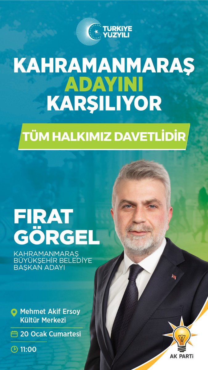 Kahramanmaraş Başkan Adayını Karşılıyor!

Tüm halkımız davetlidir.

🗓️ 20 Ocak Cumartesi
🕤 11:00
📍Mehmet Akif Kültür Merkezi