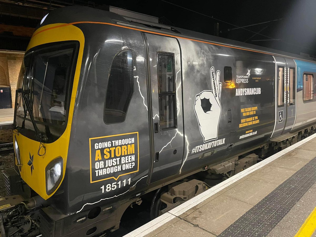 My hubby is a train driver for <a href="/TPExpressTrains/">TransPennine Express</a> and last night was proud to drive this train. 

Well done TPE for supporting the amazing cause that is  <a href="/andysmanclubuk/">#ANDYSMANCLUB</a> 

#itsokaytotalk