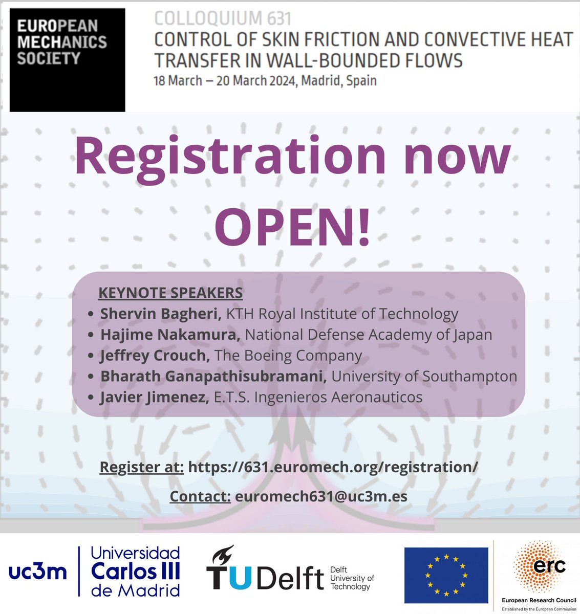 📢 Registrations are now OPEN for our Colloquium!

⏱️ Early-bird fees apply until February 12th.
🗓️ Registration period closes on March 11th.

Register👉t.ly/Y7kKV
Looking forward to seeing you all in Madrid on March 18-20!
#FlowControl #HeatTransfer #FluidDynamics