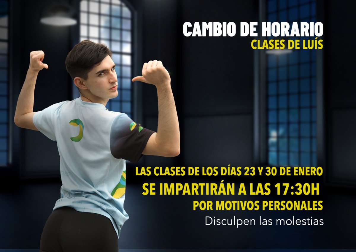 ¡Ojo!👀   La próxima semana el horario de las clases de Luís se verá modificado por motivos personales. Disculpad las molestias.
