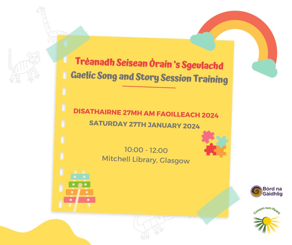 Early Years song and story training session! Glèidh ur àite an seo: eventbrite.co.uk/e/treanadh-sei…