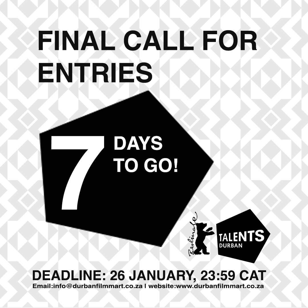 7 Days to Go! . Talents Durban calls for screenwriters, directors, and film critics with projects in development! Visit durbanfilmmart.co.za/Talents-Durban for more information. . Submission deadline 26 January 2024. . APPLY HERE: berlinale-talents.de/bt/durban/ap/i… . #filmmaking #TalentsDurban #DFM2024