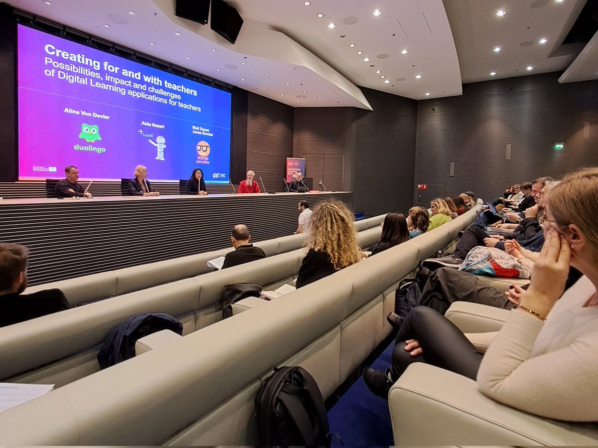 AI4T (@ai4t_project) on Twitter photo 'Creating for and with teachers' panel with colleagues from <a href="/duolingo/">Duolingo</a>, <a href="/LuxAI_SA/">LuxAI S.A.</a> and <a href="/OrangeDataMiner/">Orange Data Mining</a> 🤩 Involving teachers in understanding, (co)creating and applying #aitools and #resources in education.
#media & #ArtificialInteligence #literacy
<a href="/AxelJean77/">Axel Jean</a> 'Creating for and with teachers' panel with colleagues from <a href="/duolingo/">Duolingo</a>, <a href="/LuxAI_SA/">LuxAI S.A.</a> and <a href="/OrangeDataMiner/">Orange Data Mining</a> 🤩 Involving teachers in understanding, (co)creating and applying #aitools and #resources in education.
#media & #ArtificialInteligence #literacy
<a href="/AxelJean77/">Axel Jean</a>