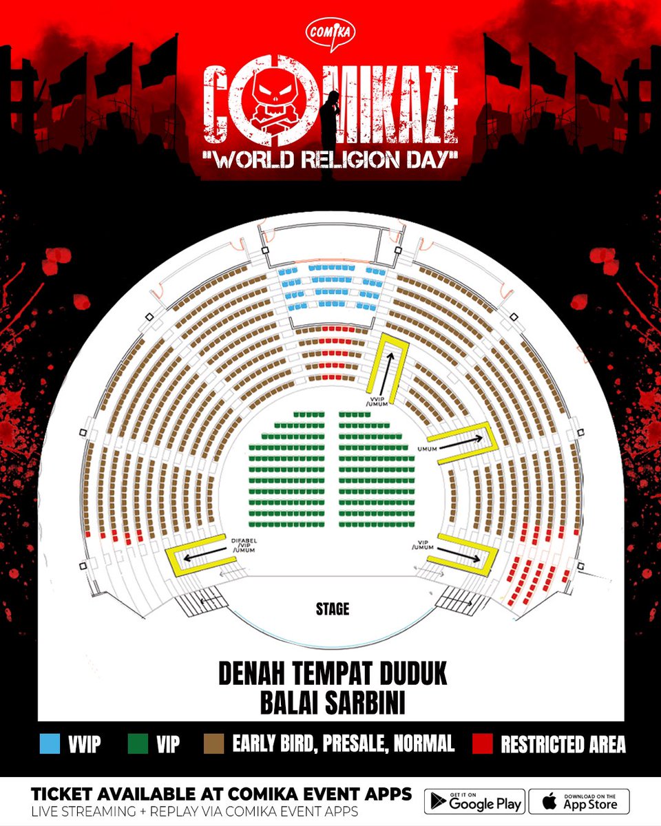 Awali tahun 2024-mu menyaksikan pertunjukan stand-up comedy paling berani #COMIKAZE☠️ Spesial Hari Agama Sedunia pada 26 Januari 2024 pukul 19.30 WIB di Balai Sarbini! Masih tersedia tiket live streaming+replay dan tiket offline di aplikasi Comika Event.