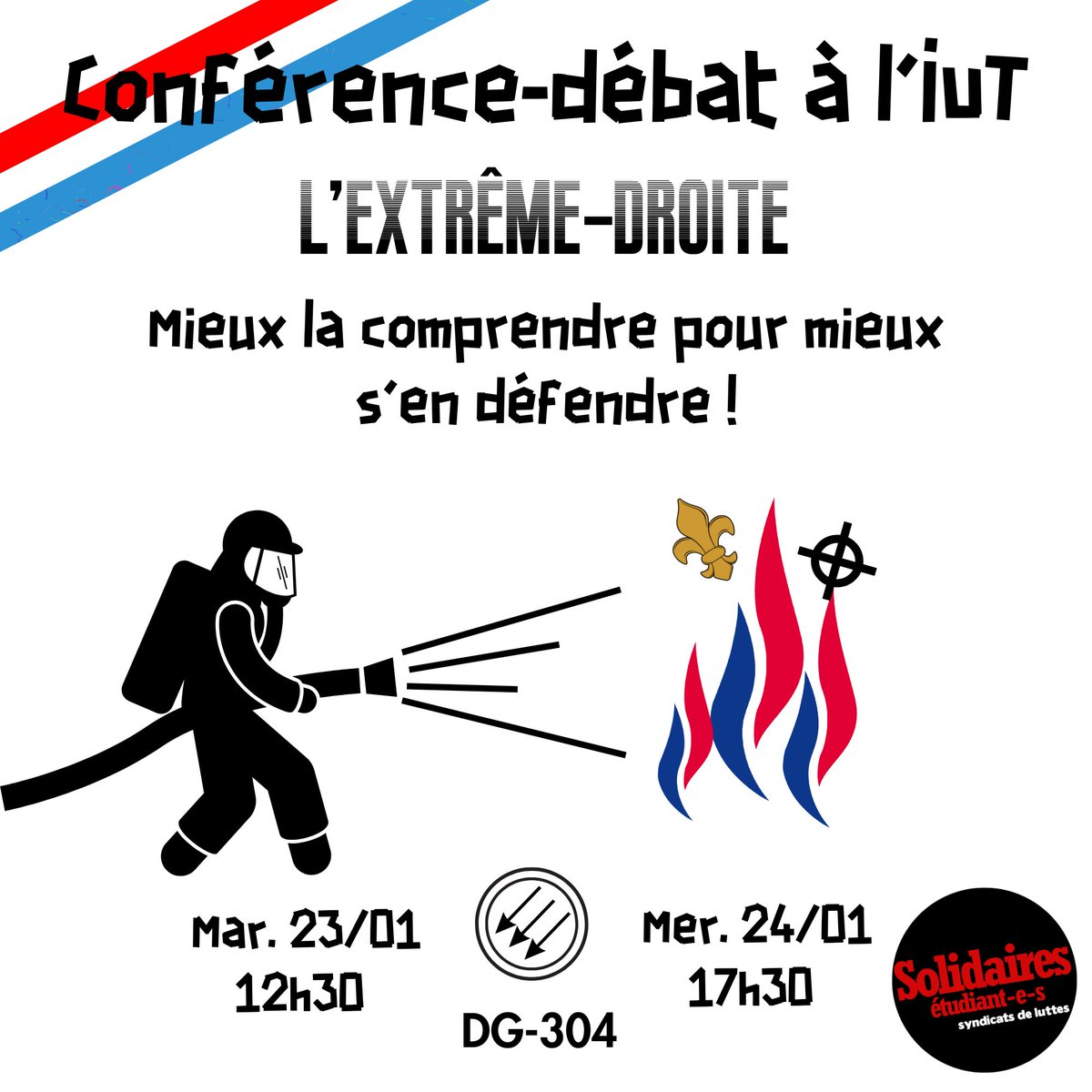 Ça bouge à l'IUT de #Grenoble ! On organise une conférence-débat sur l'extrême-droite, venez nombreux !

Deux dates: Mardi 23 et mercredi 24, respectivement à 12h30 et 17h30.

#Antifascisme #Syndicalisme