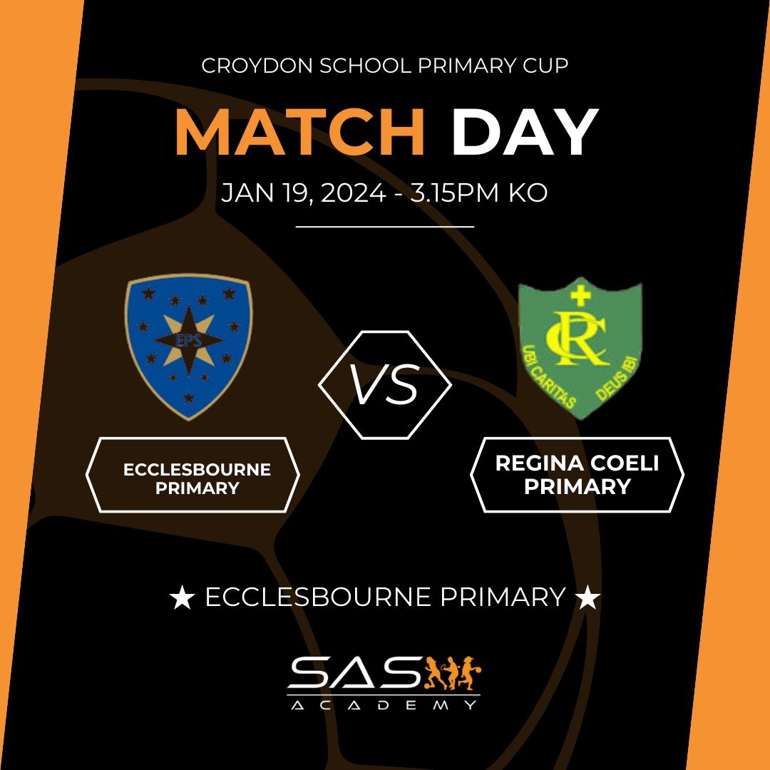MATCH DAY⚽️🏆 

Good luck to our Ecclesbourne boys team as they take on Regina Coeli in the Croydon Schools Primary Cup.

#sasacademy #ecclesbourne #reginacoeli #schoolfootball #primaryschools #cupgame #croydon #year5 #year6 #croydonbusiness #croydonlife #croydonmums