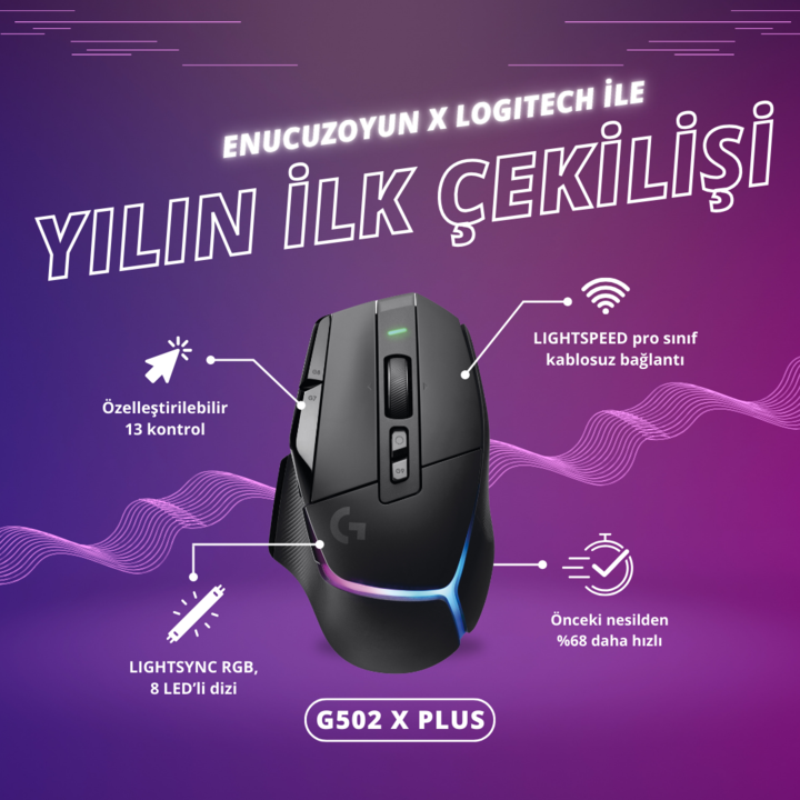 enucuzoyun's tweet photo. Bu devirde bu hediye kaçmaz! 

Takipçilerimize Logitech G502 X Plus Oyuncu Mouse'u hediye ediyoruz!🚀

• @enucuzoyun ve @LogitechG 'yi takip et,📲
• Bu post'u RT'le, efsane ürünü kazanma şansını yakala!🎁

👀Kazanan 21 Ocak Pazar akşamı bu hesaptan duyurulacaktır! https://t.co/jbsIat39hj