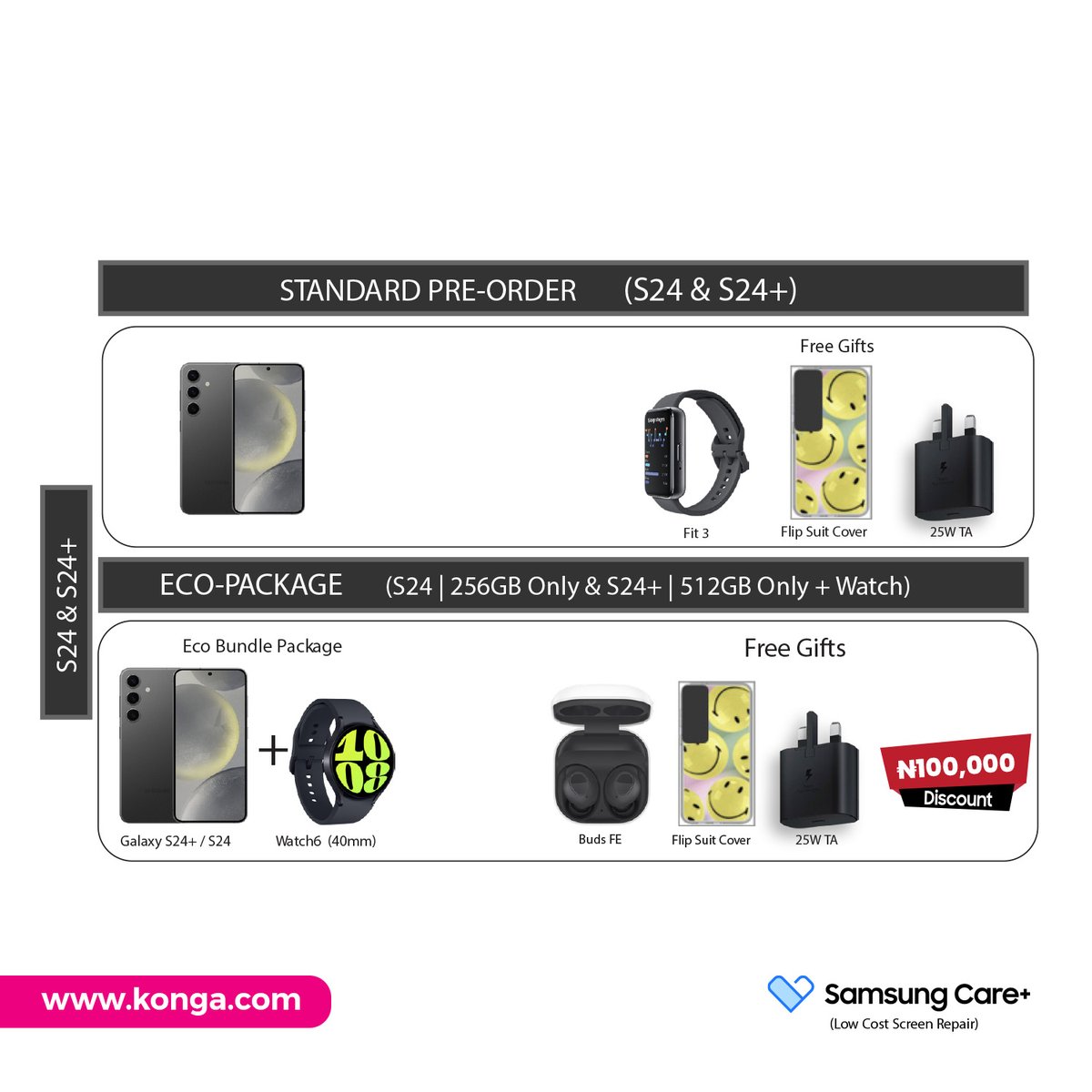 ShopKonga's tweet photo. Get your hands on the newest Samsung innovation!
Pre-order the Samsung Galaxy S24 Series now and stand a chance to win incredible gifts worth up to N500,000 on Konga.
Hurry, this exclusive offer won't last long.
Visit: https://t.co/JiCayLJWaz
#samsungpreorder #ShopKonga https://t.co/7fApR4NPPu