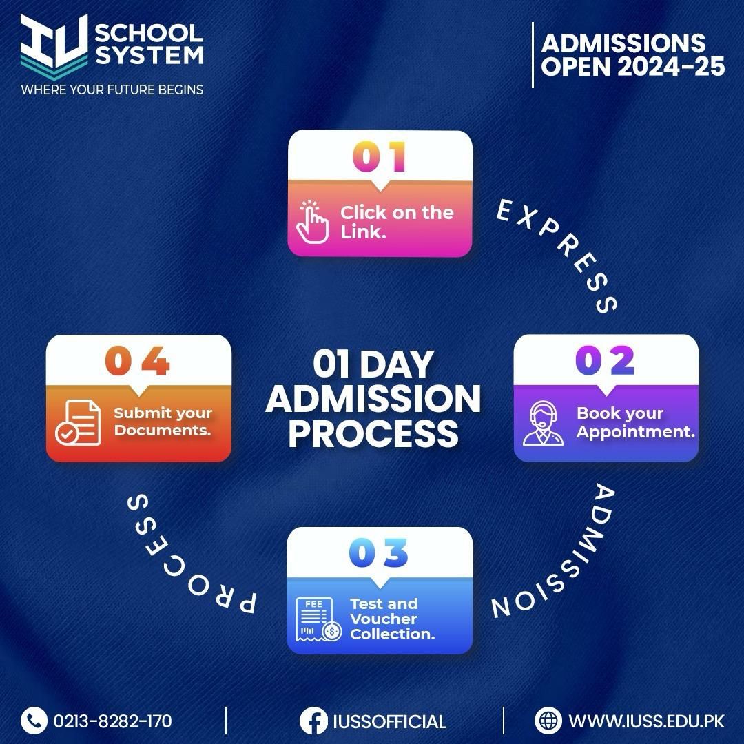 IUSchoolSystem's tweet photo. Embark on a seamless journey to knowledge at IUSS. Experience the express day admission process in just a few simple and unlock a world of possibilities. Your academic adventure begins with ease at IUSS!

Link : https://t.co/tTVpr1h8xM 

#IUSS #AdmissionsOpen https://t.co/tsvmxHmKP9
