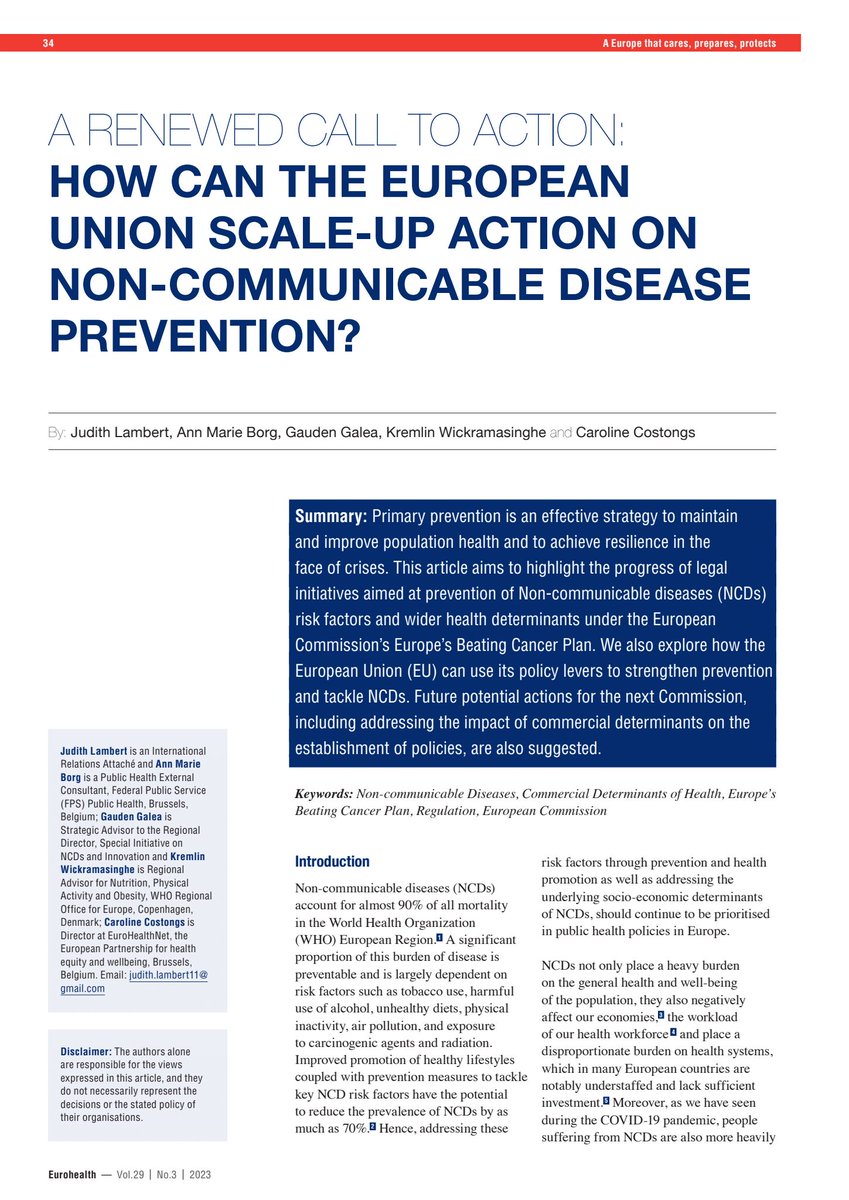 🚬 Non-communicable diseases are an important issue in the 🇪🇺, so we must include #NCD prevention when discussing the future of the #HealthUnion. @AnnMBorg @ggDataTweets @KremlinKW @CaroCostongs call for action in our 🆕 #Eurohealth #EU2024BE 🇧🇪 🇪🇺. bit.ly/3RXY4Ih